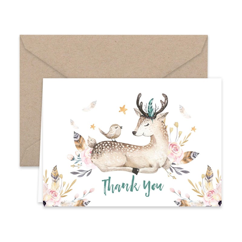 Paper Frenzy Woodland Animals Thank You Note Cards and Kraft Envelopes 24 pack - Image 4